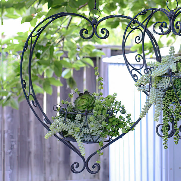 Ornamental Hanging Metal Heart Shaped Planters, Set of Two