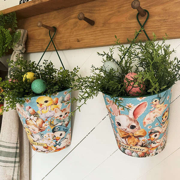 Easter Hanging Metal Planters, Set of Two