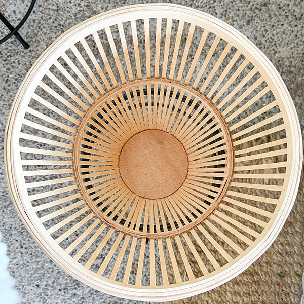 Natural Bamboo Round Planter on Metal Stand, Set of Two