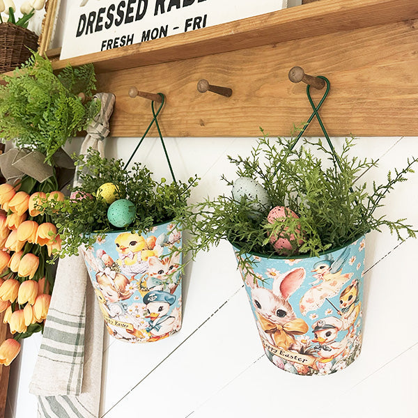 Easter Hanging Metal Planters, Set of Two