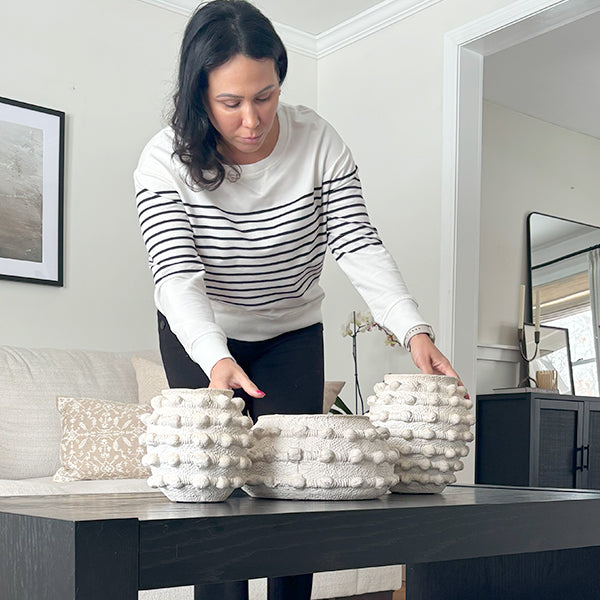 Handcrafted Textured Outdoor Antique White Planters, Set of 3