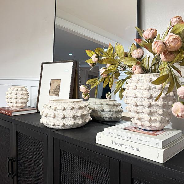 Handcrafted Textured Outdoor Antique White Planters, Set of 3