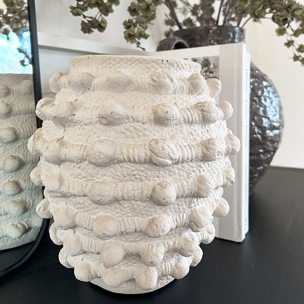 Handcrafted Textured Outdoor Antique White Planters, Set of 3