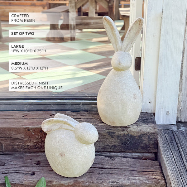 Distressed Bunny Statues, Set of 2