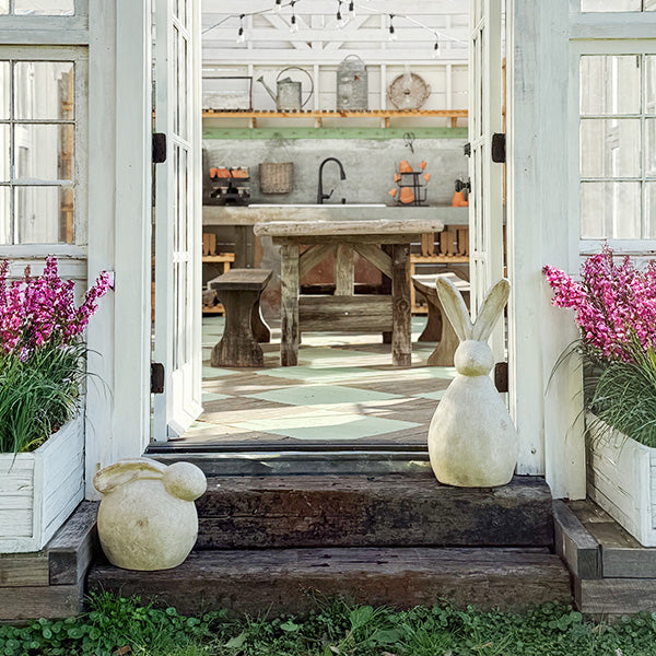 Distressed Bunny Statues, Set of 2