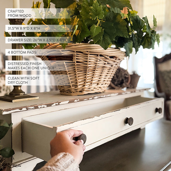 Distressed Table Top Wood Riser with Drawer