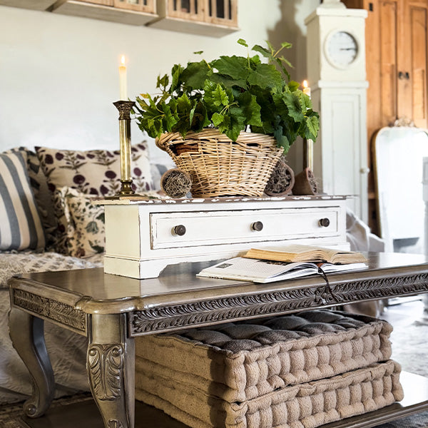 Distressed Table Top Wood Riser with Drawer