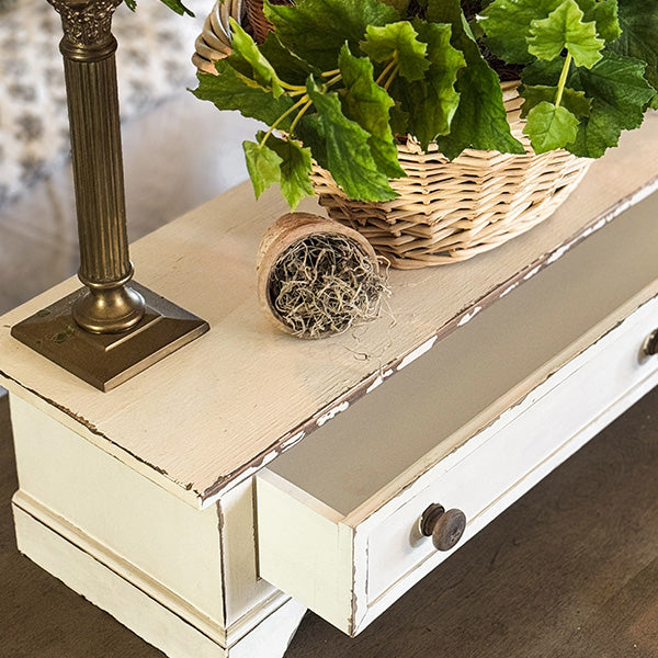 Distressed Table Top Wood Riser with Drawer