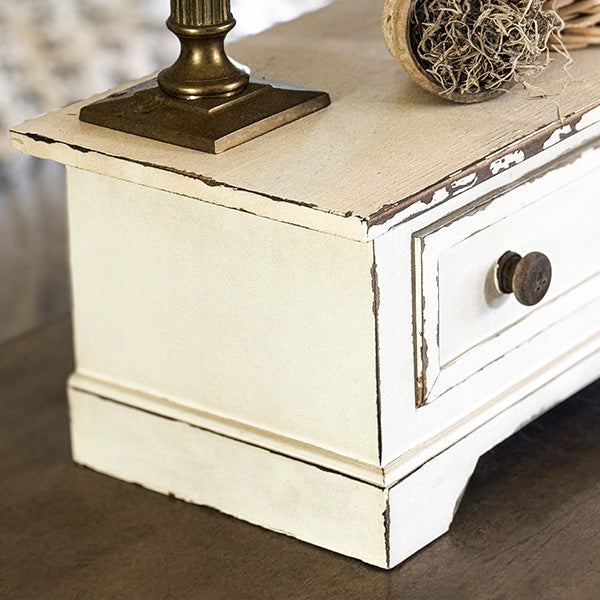 Distressed Table Top Wood Riser with Drawer