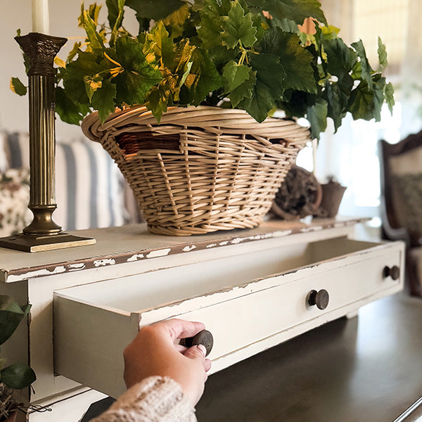 Distressed Table Top Wood Riser with Drawer