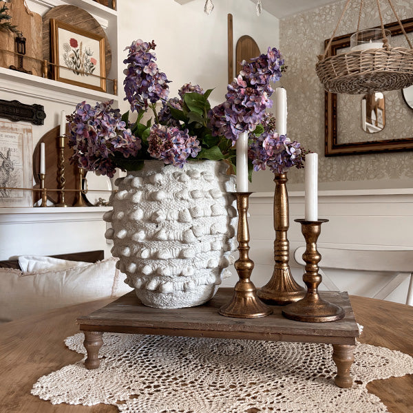 Round Footed Distressed Wood Risers, Set of Two