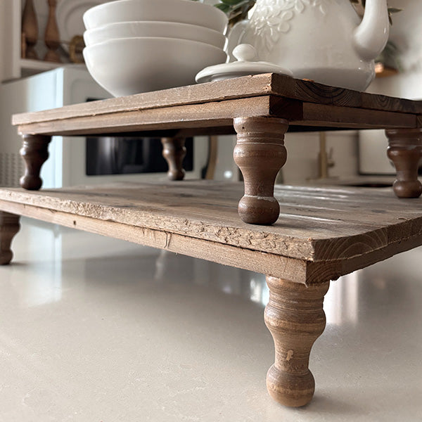 Round Footed Distressed Wood Risers, Set of Two