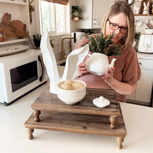 Round Footed Distressed Wood Risers, Set of Two