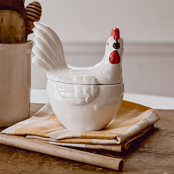 Glossy Ceramic Rooster Container with Lid