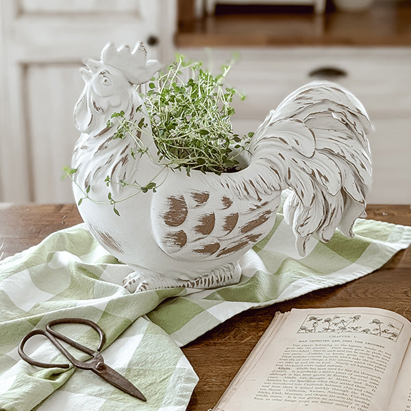 Indoor/Outdoor Distressed Rooster White Planter