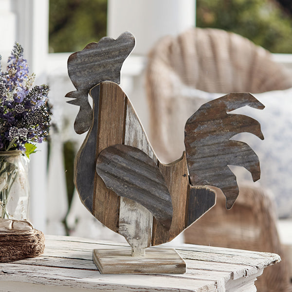 Reclaimed Wood Rooster Tabletop Decor