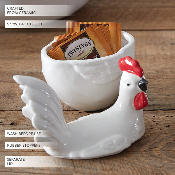 Glossy Ceramic Rooster Container with Lid