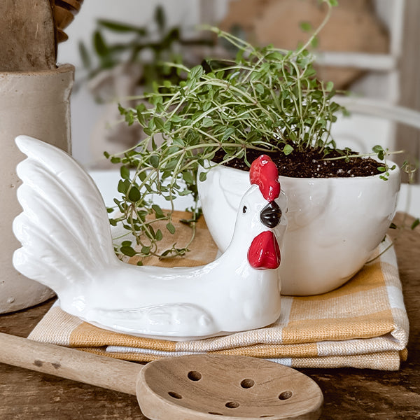 Glossy Ceramic Rooster Container with Lid