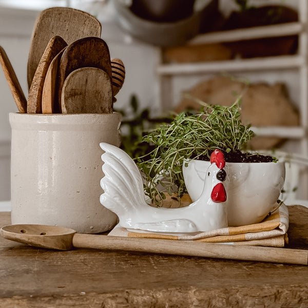 Glossy Ceramic Rooster Container with Lid
