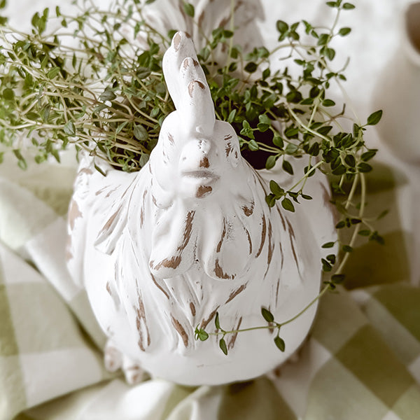 Indoor/Outdoor Distressed Rooster White Planter