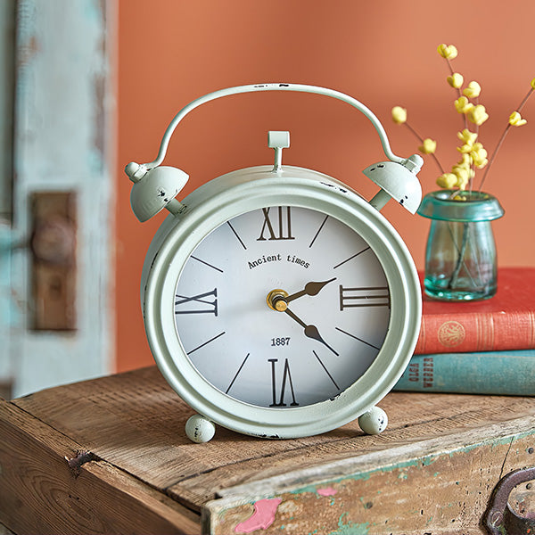 Distressed Twin Bell Tabletop Clock