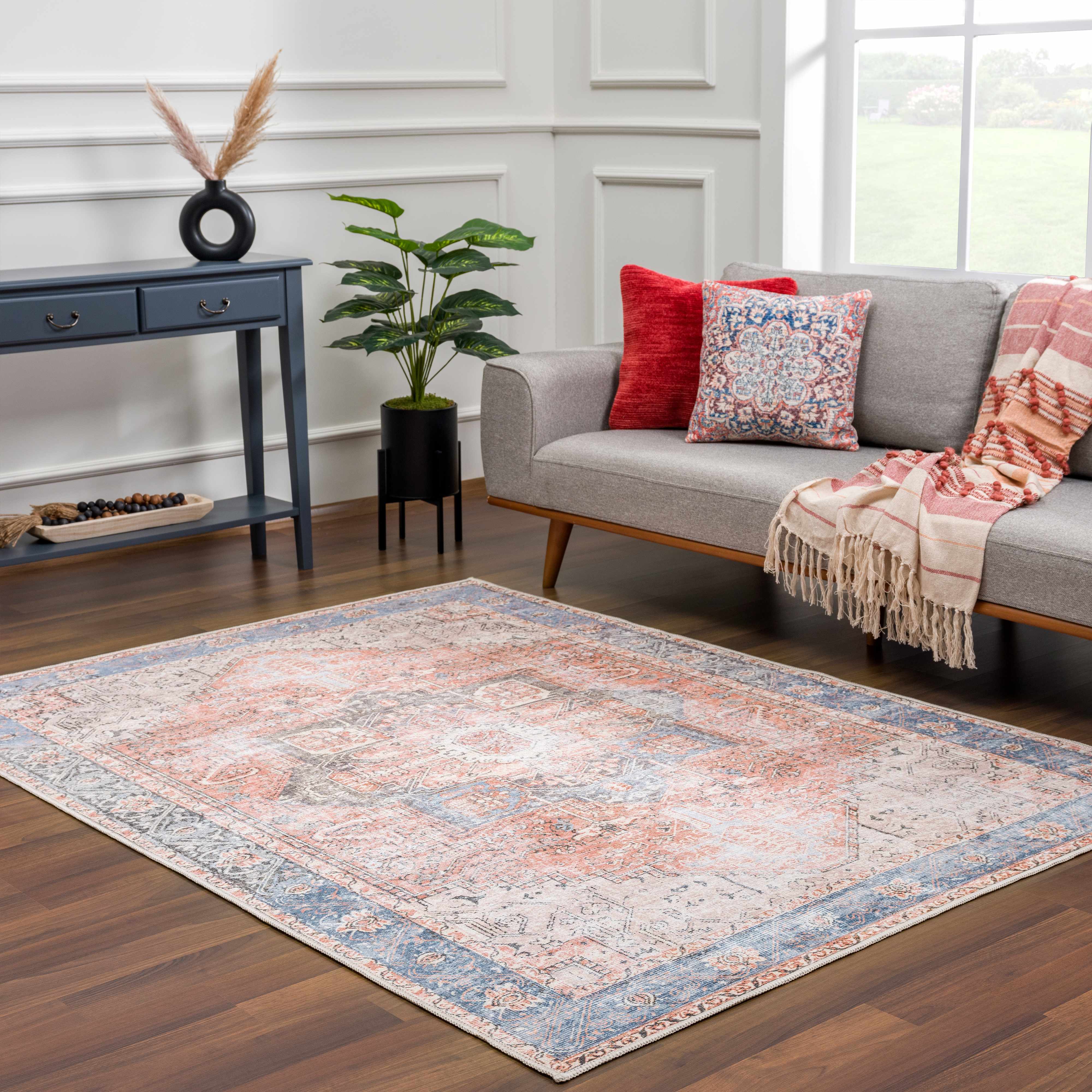 Vintage Inspired Distressed Washable Rug