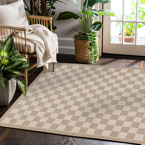 Grey/Beige Checkered Rugs, Pick Your Size