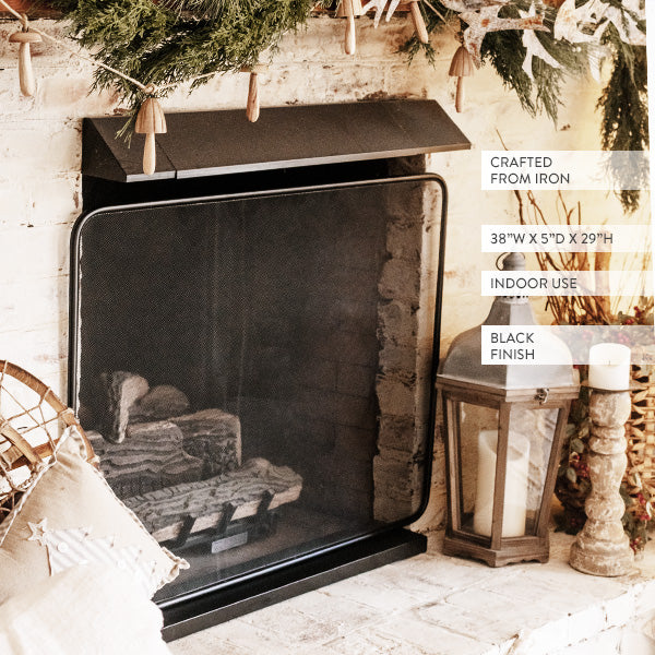Iron Black Fireplace Screen