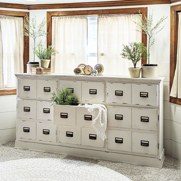 66 Inch Distressed White Seed Storage Cabinet