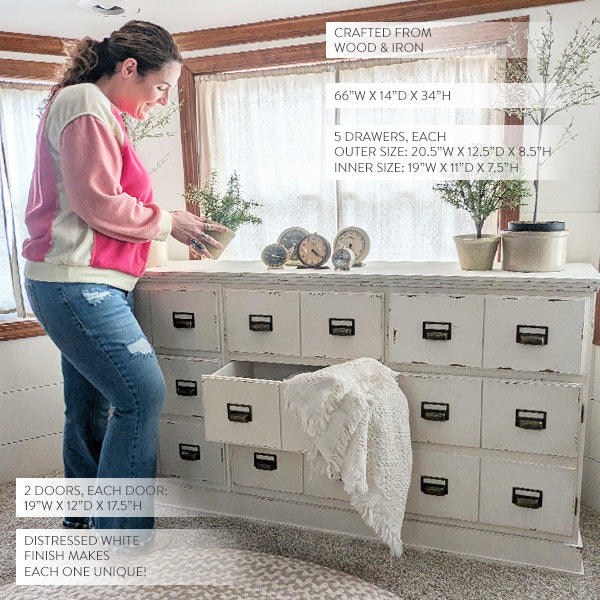 66 Inch Distressed White Seed Storage Cabinet