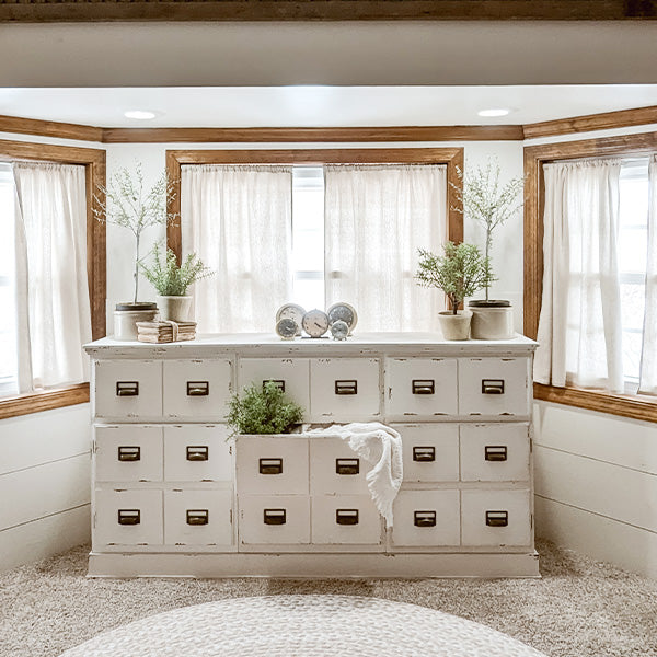 66 Inch Distressed White Seed Storage Cabinet