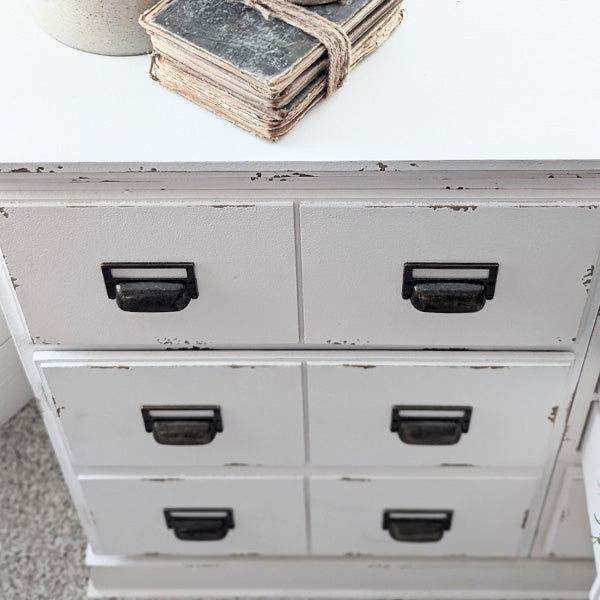66 Inch Distressed White Seed Storage Cabinet