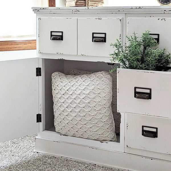66 Inch Distressed White Seed Storage Cabinet