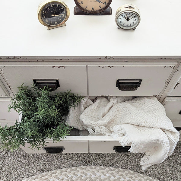 66 Inch Distressed White Seed Storage Cabinet