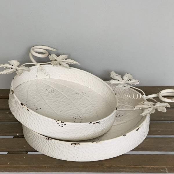 Chippy Whitewashed Pumpkin Trays, Set of 2