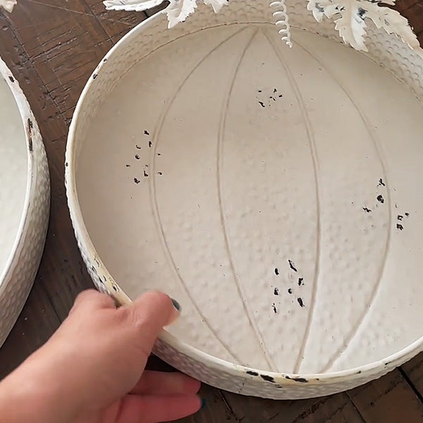 Chippy Whitewashed Pumpkin Trays, Set of 2