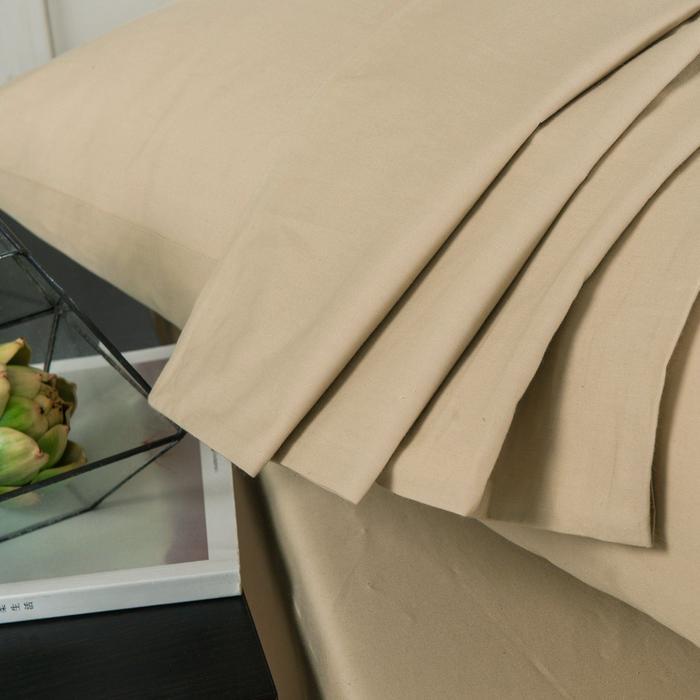 Bedding Poplin Cotton Tan Beige Fitted Sheet and Pillowcase