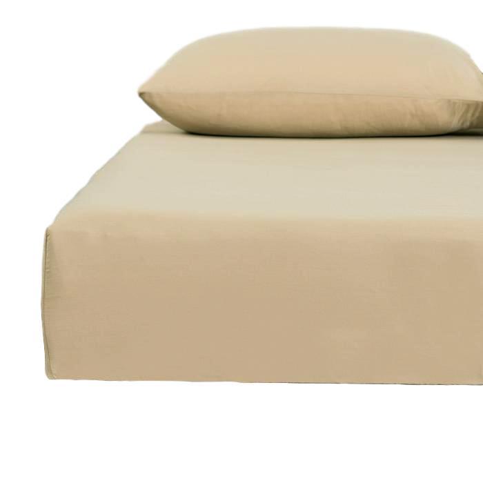 Bedding Poplin Cotton Tan Beige Fitted Sheet and Pillowcase