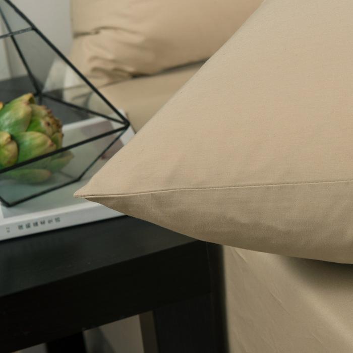 Bedding Poplin Cotton Tan Beige Fitted Sheet and Pillowcase