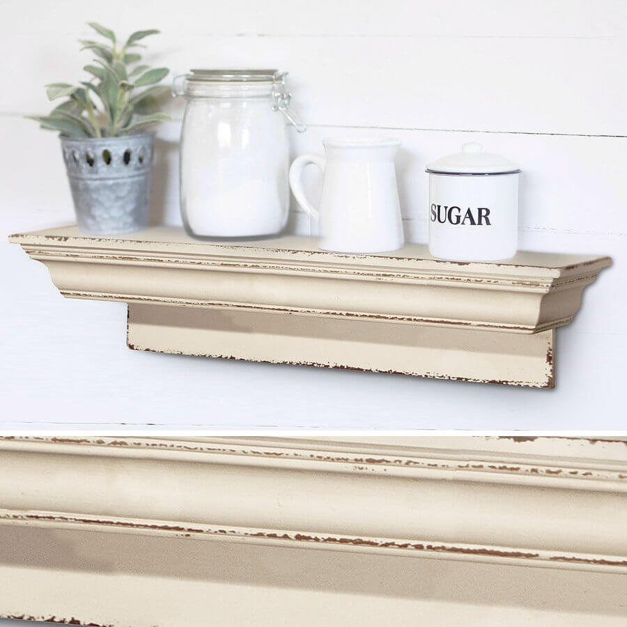 24 in White Distressed Wall Shelf