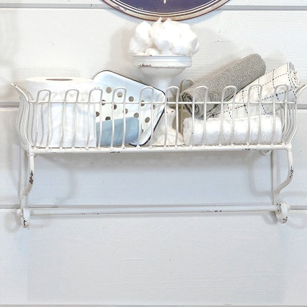 Distressed White Metal Towel Rack