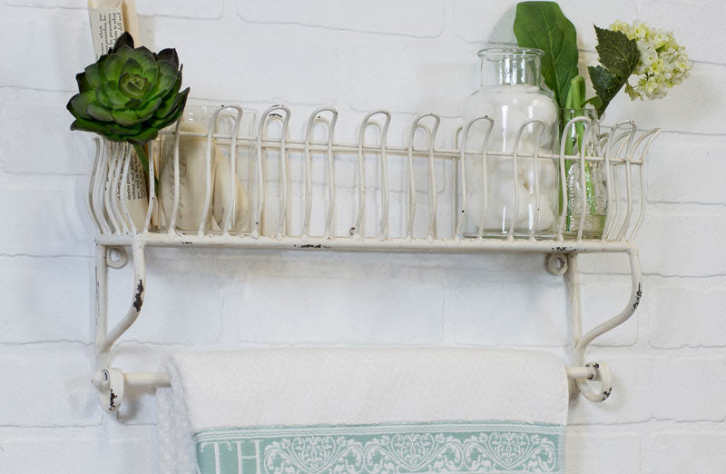 Distressed White Metal Towel Rack