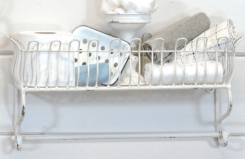 Distressed White Metal Towel Rack