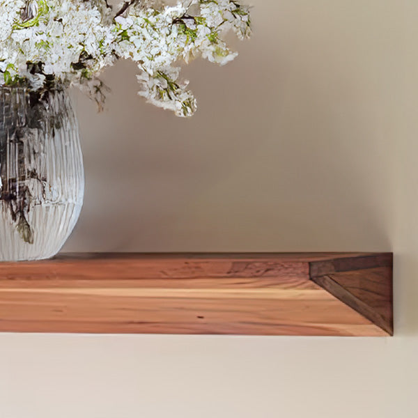 Floating Acacia Wood Shelves, Set of Two