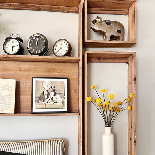 Open Modular Wooden Wall Shelves, Set of Nine