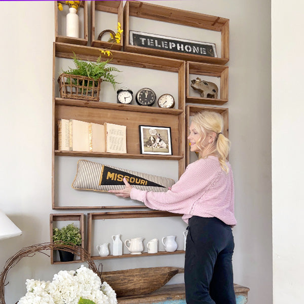 Open Modular Wooden Wall Shelves, Set of Nine