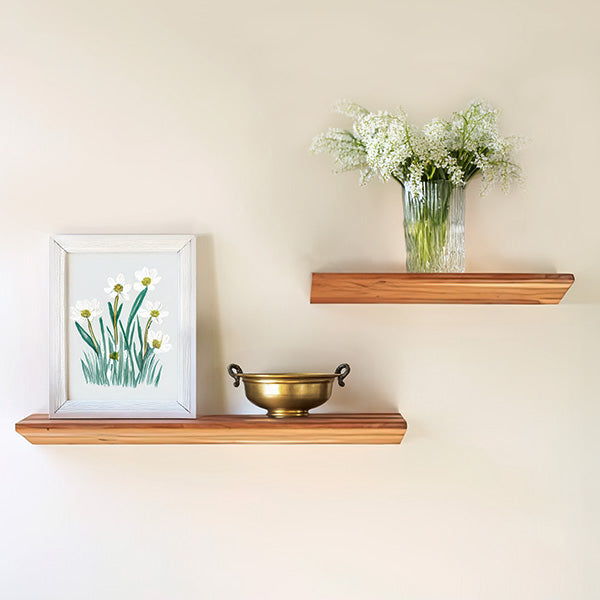 Floating Acacia Wood Shelves, Set of Two