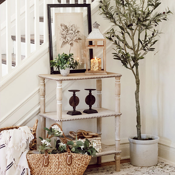 Three-Tier Beaded Edge Whitewash Table