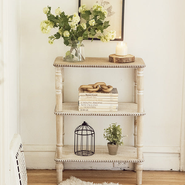 Three-Tier Beaded Edge Whitewash Table