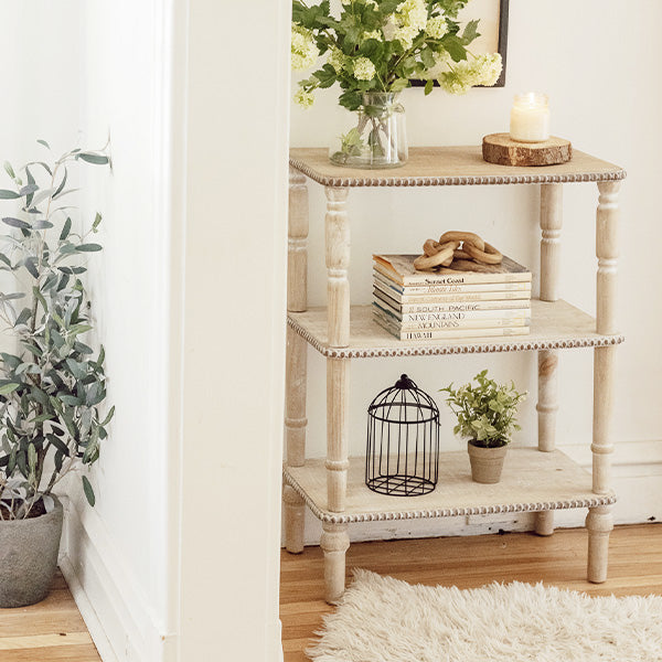 Three-Tier Beaded Edge Whitewash Table
